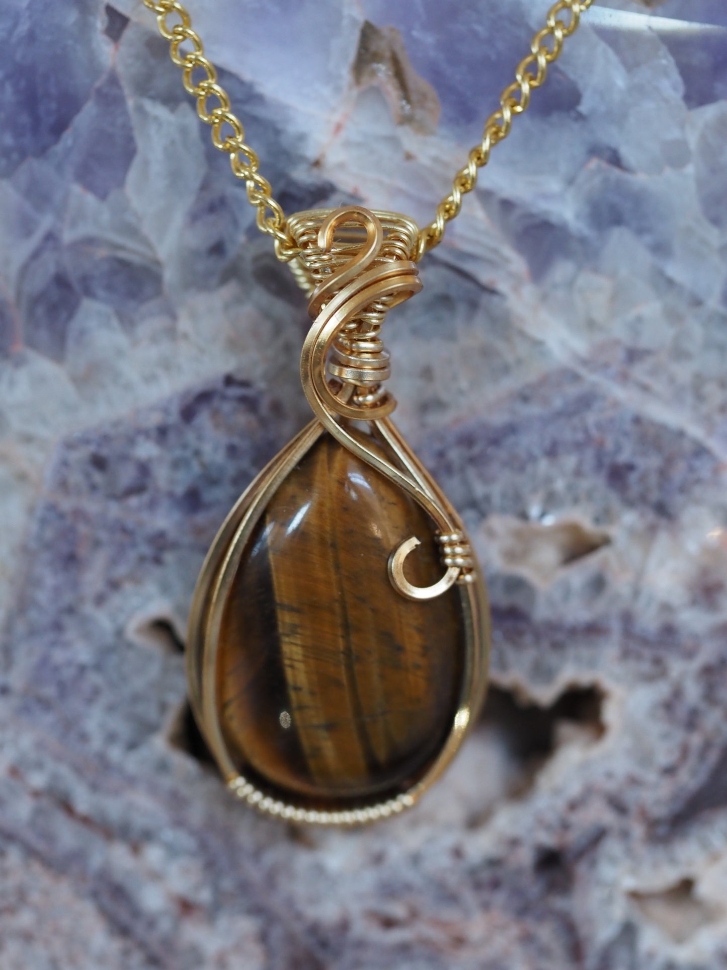 Tiger Eye Wired Wrapped Pendant