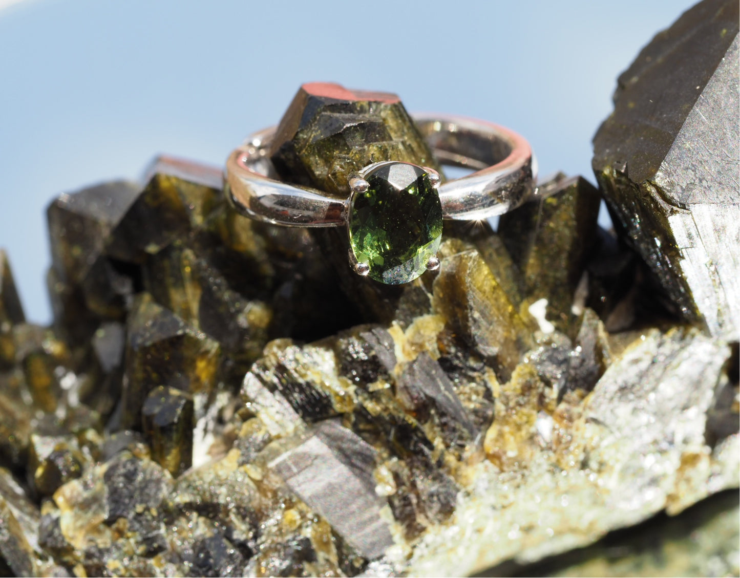 Adjustable Moldavite Ring in sterling silver 925 Czech Republic