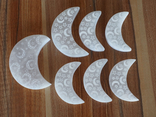 Engraved Selenite Moon on