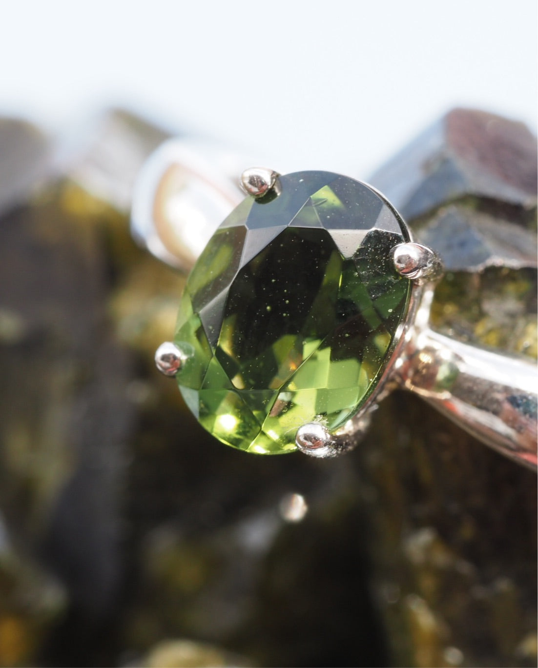 Adjustable Moldavite Ring in sterling silver 925 Czech Republic