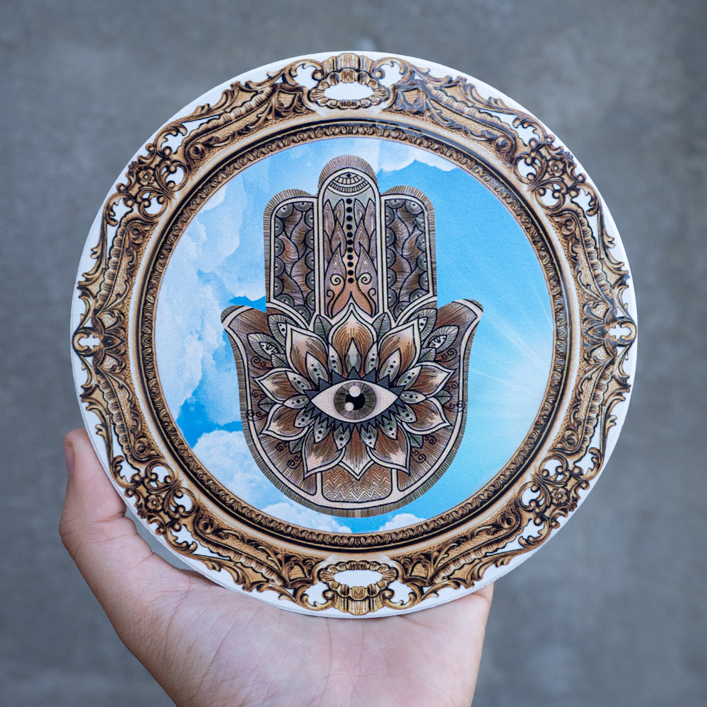 Hamsa Hand Palm Ceramic Plate with Standing Plastic  Base